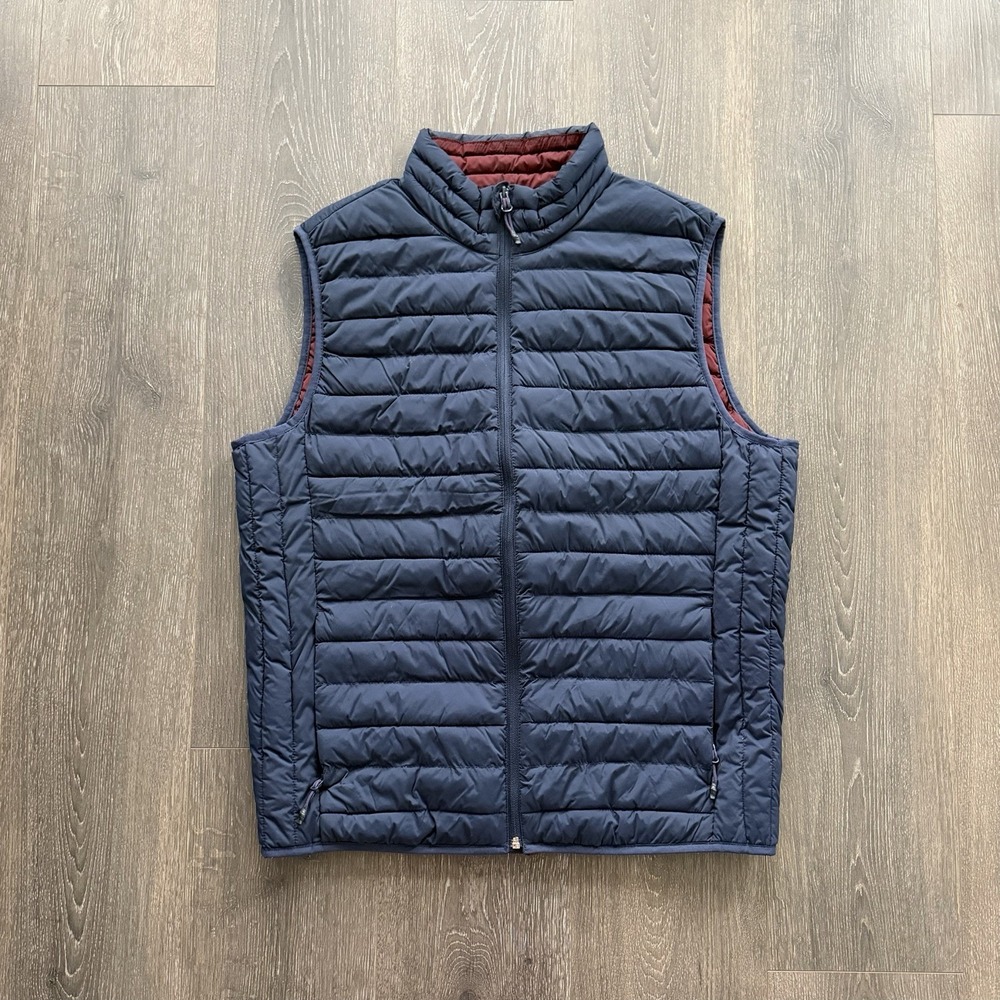 Gap Gilet Full Zip Quilted Bodywarmer Vest Primaloft Mens Large Blue Maroon Golf
